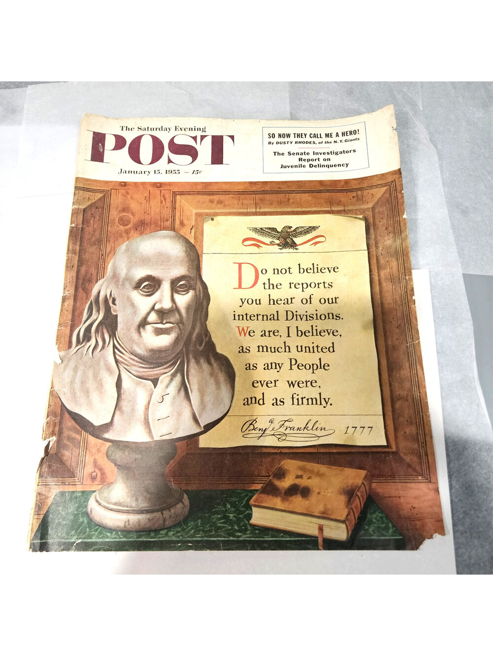 Vintage 1955 Benjamin Franklin Saturday Evening Post Cover Frameable Art Print